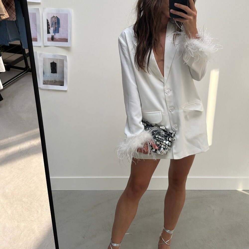 12th Tribe Tease Me White Feather Blazer Size SS